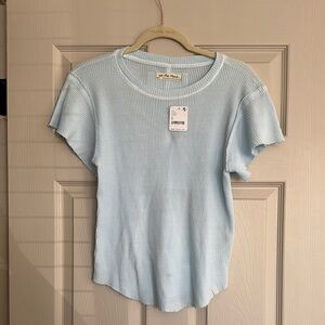 NWT free people baby blue waffle t shirt